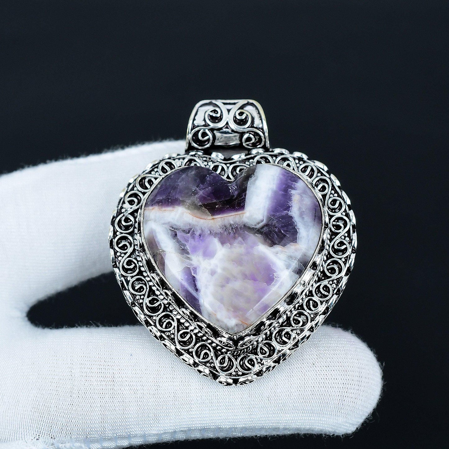 Purple Chevron Amethyst Heart Pendant