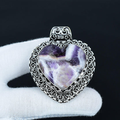 Purple Chevron Amethyst Heart Pendant