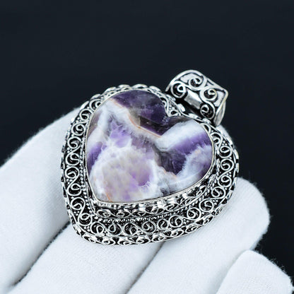 Purple Chevron Amethyst Heart Pendant