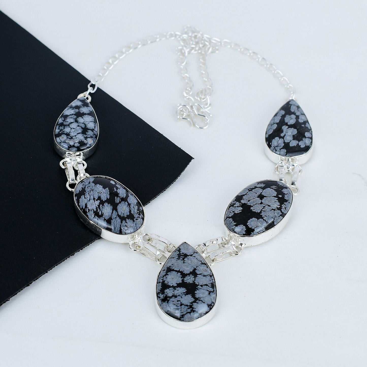 Black & White Snowflake Obsidian Necklace