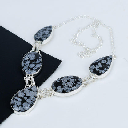 Black & White Snowflake Obsidian Necklace