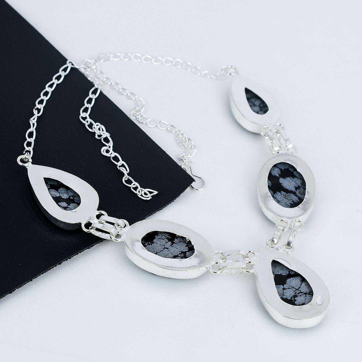 Black & White Snowflake Obsidian Necklace
