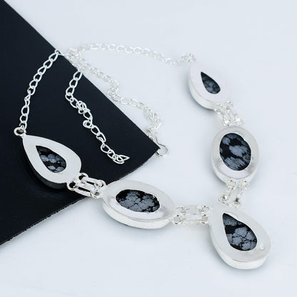 Black & White Snowflake Obsidian Necklace