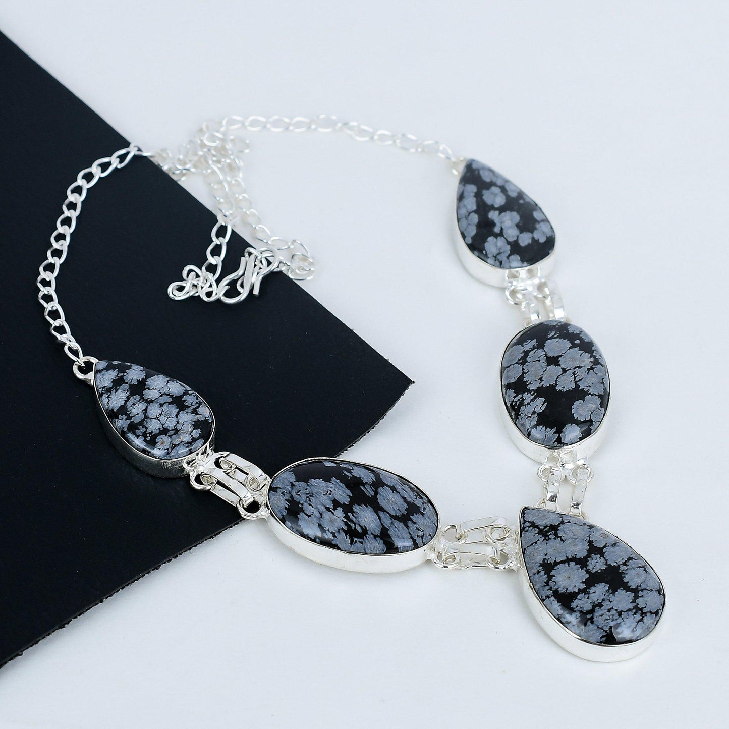 Black & White Snowflake Obsidian Necklace