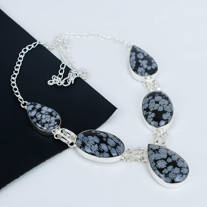 Black & White Snowflake Obsidian Necklace