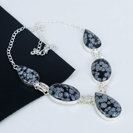 Black & White Snowflake Obsidian Necklace