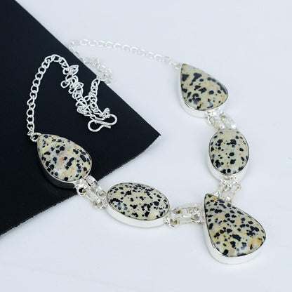 Beige Dalmatian Jasper Gemstone Necklace