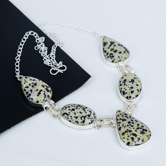 Beige Dalmatian Jasper Gemstone Necklace