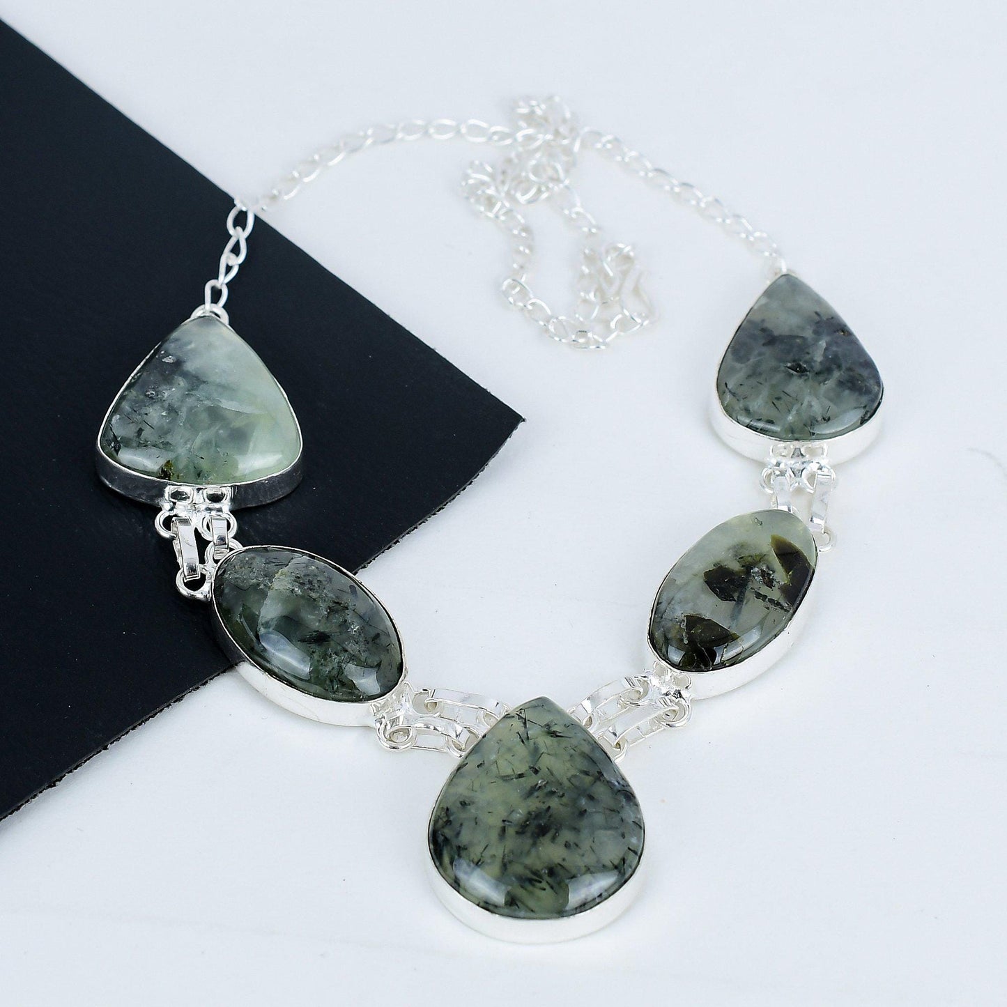 Green Prehnite Sterling Silver Necklace