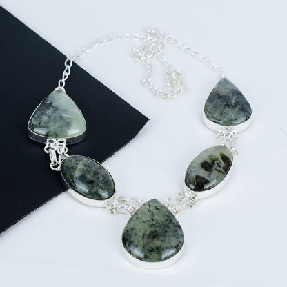 Green Prehnite Sterling Silver Necklace