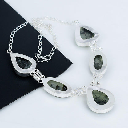 Green Prehnite Sterling Silver Necklace