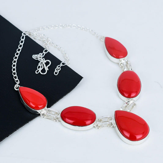 Red Coral Sterling Silver Necklace