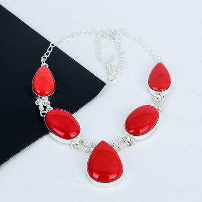 Red Coral Sterling Silver Necklace