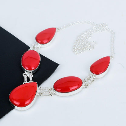Red Coral Sterling Silver Necklace
