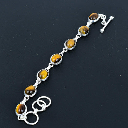 Brown Tiger Eye Sterling Silver Bracelet