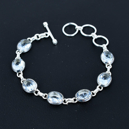 White Topaz Adjustable Sterling Silver Bracelet