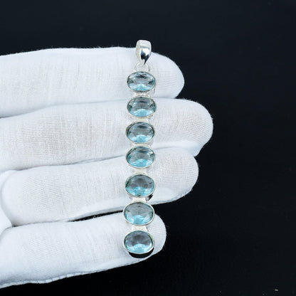 Blue Aquamarine Silver Pendant