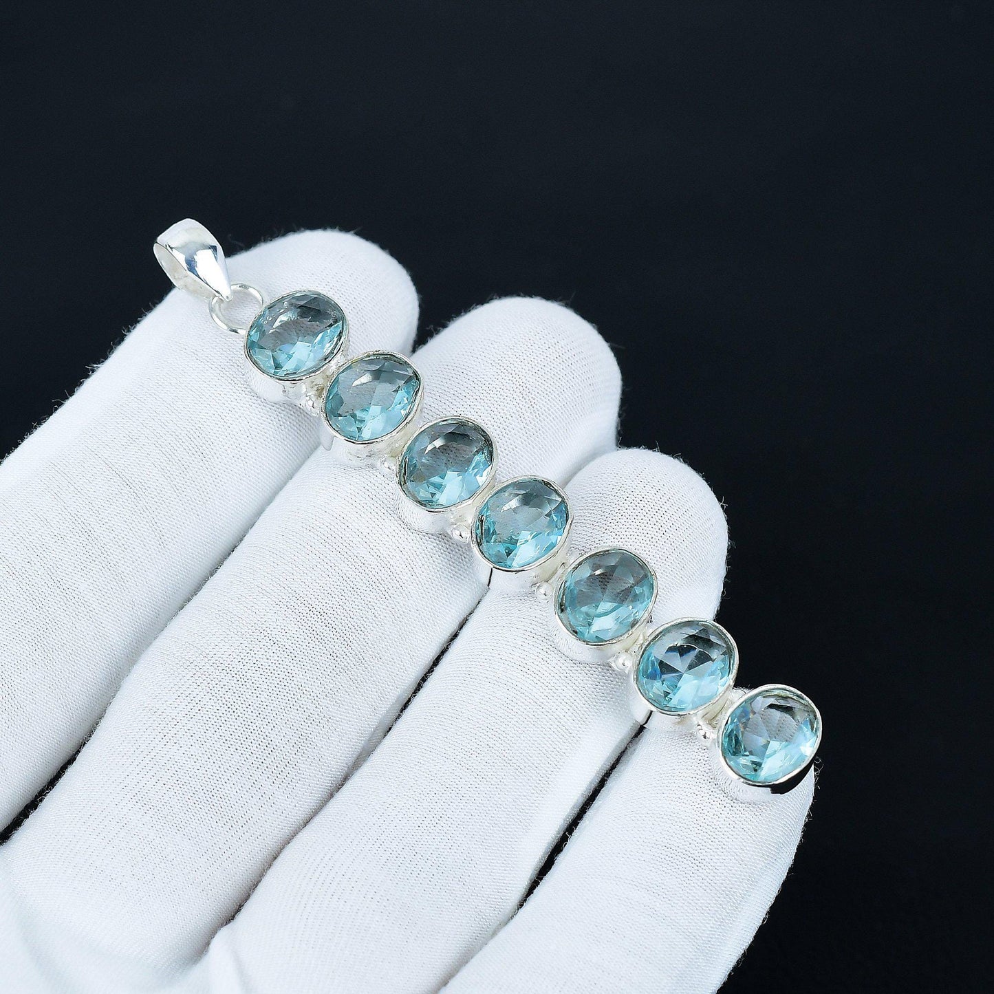 Blue Aquamarine Silver Pendant