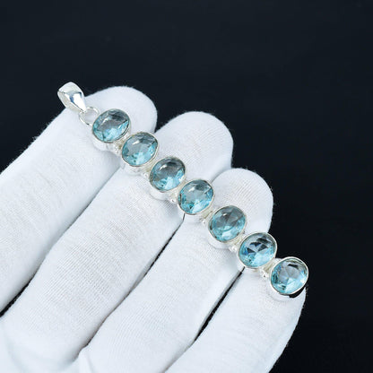 Blue Aquamarine Silver Pendant