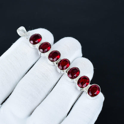 7-Stone Red Garnet Silver Pendant