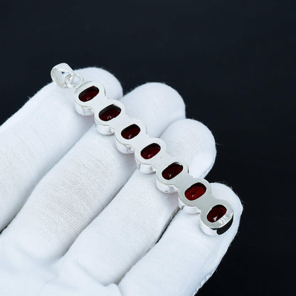 7-Stone Red Garnet Silver Pendant