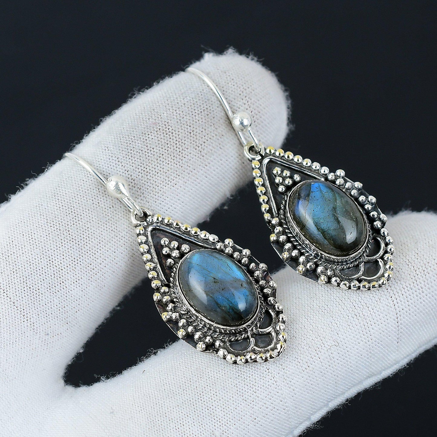 Blue Fire Labradorite Gemstone Earrings
