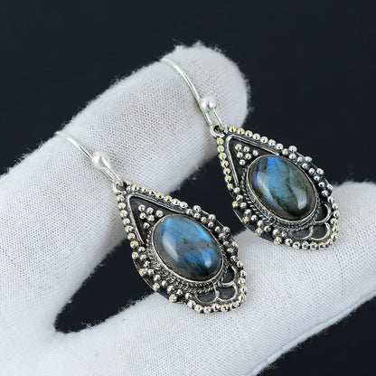 Blue Fire Labradorite Gemstone Earrings