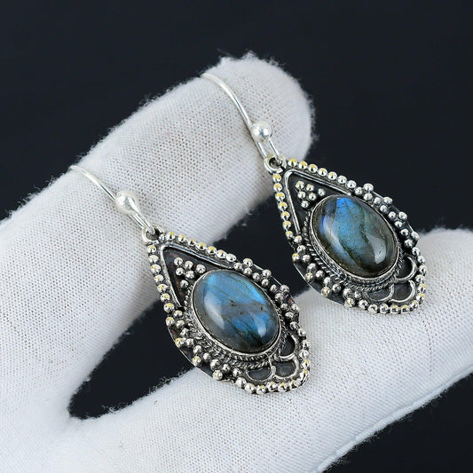 Blue Fire Labradorite Gemstone Earrings