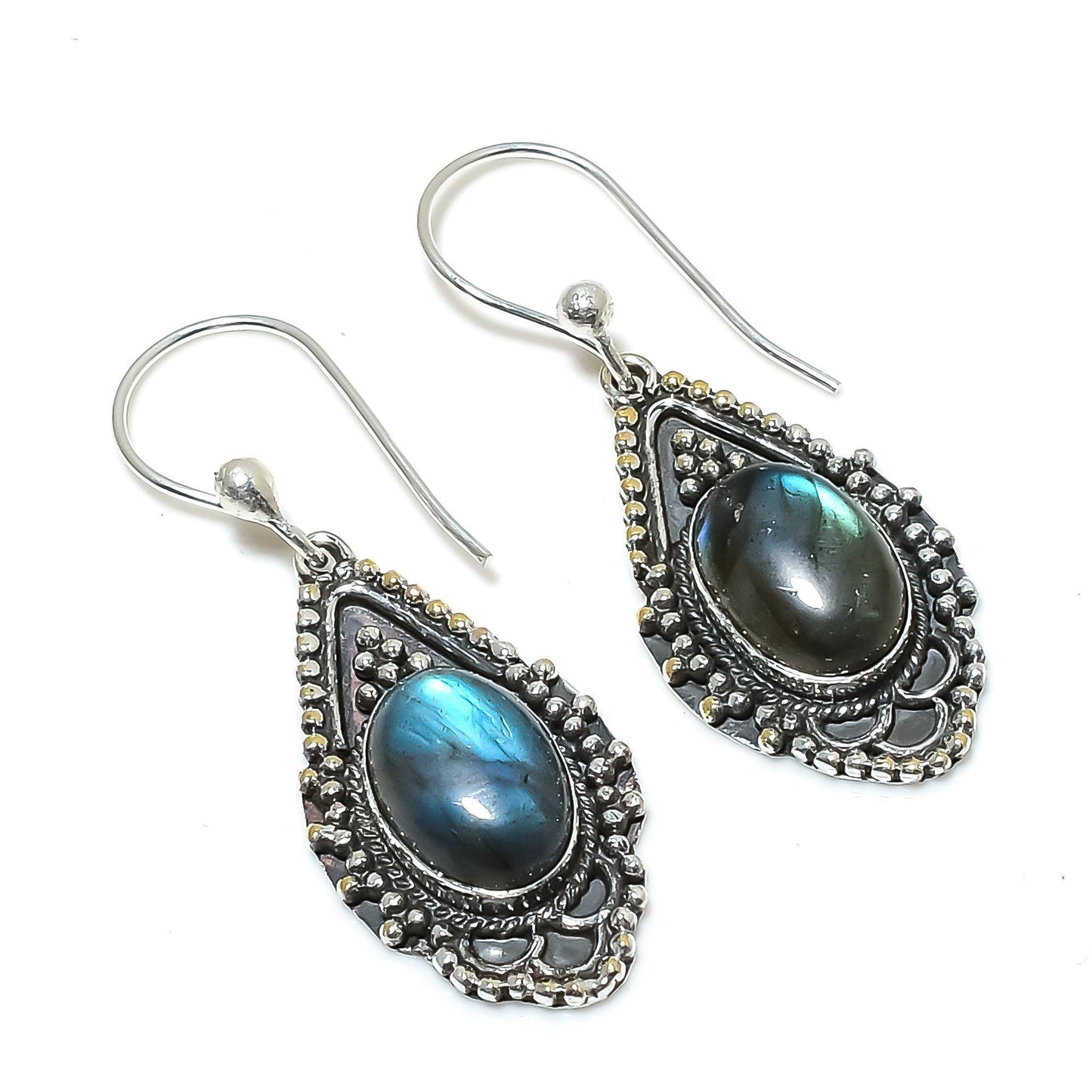 Blue Fire Labradorite Gemstone Earrings
