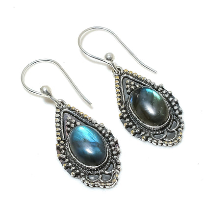 Blue Fire Labradorite Gemstone Earrings
