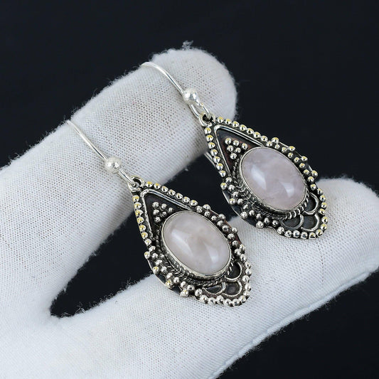 Pink Rose Quartz Gemstone Earrings