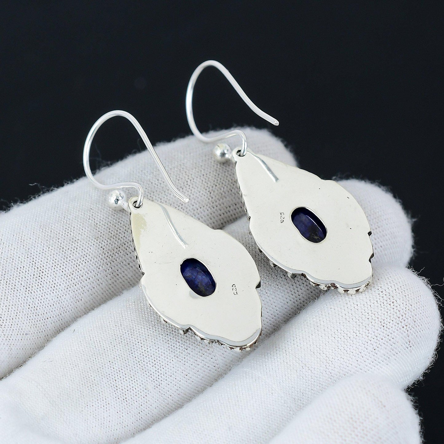Blue Sapphire Gemstone Sterling Silver Earrings