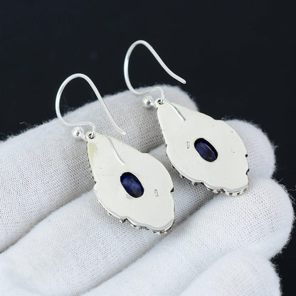 Blue Sapphire Gemstone Sterling Silver Earrings