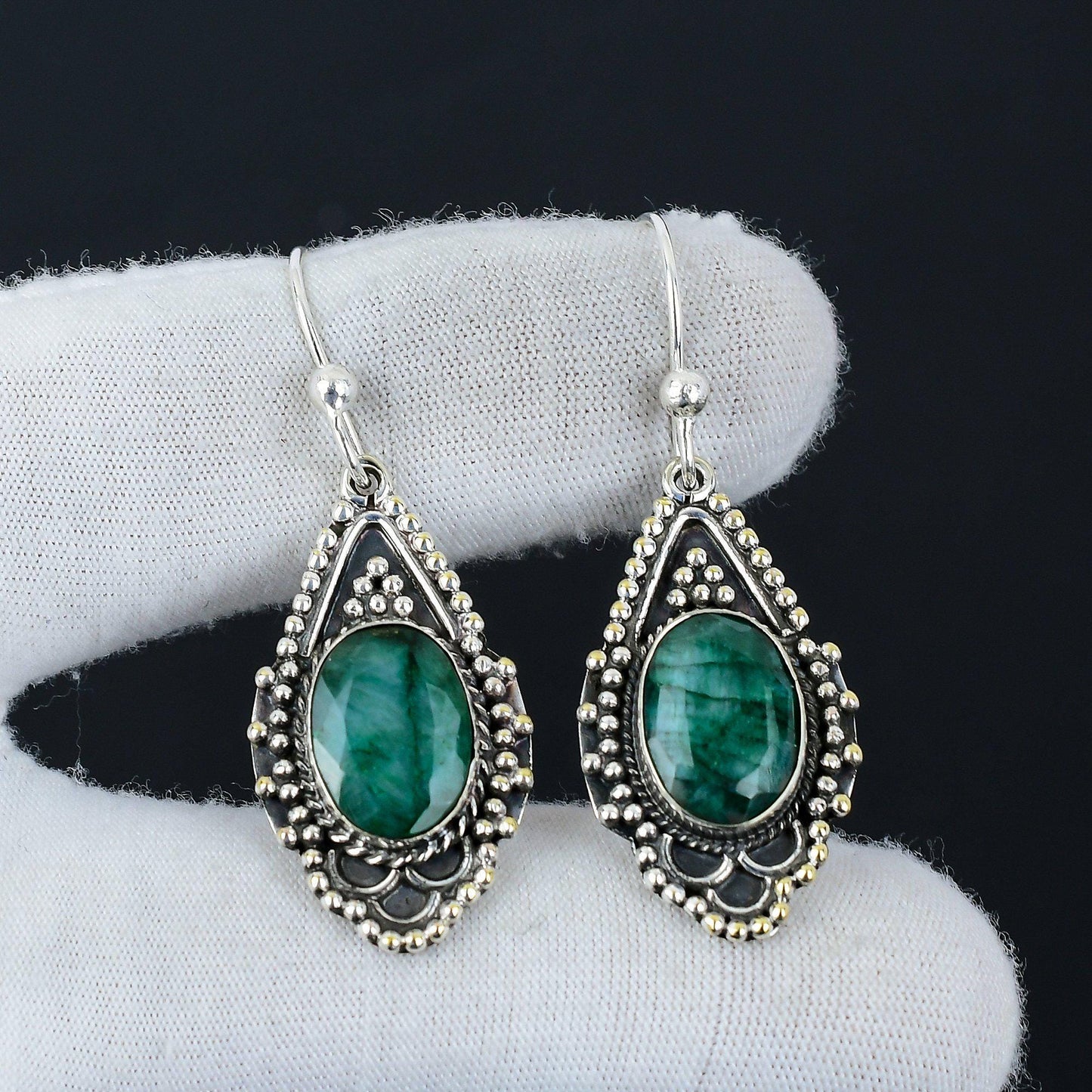 Green Emerald Gemstone Earrings