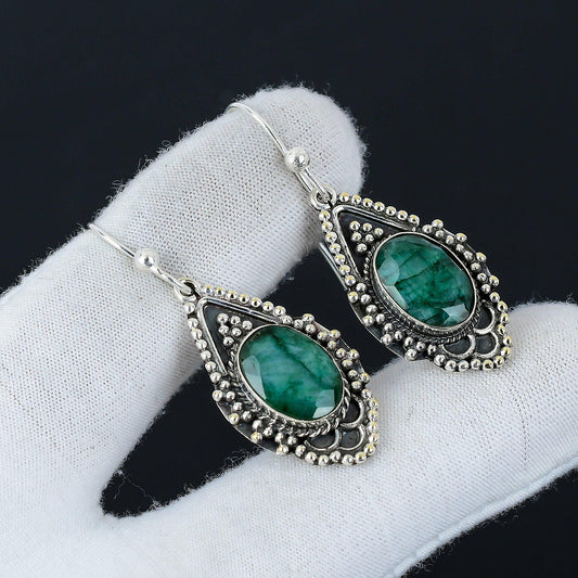Green Emerald Gemstone Earrings