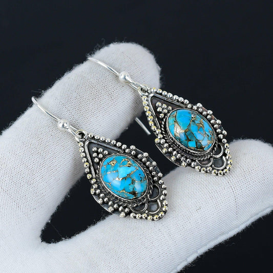 Blue Copper Turquoise Gemstone Earrings