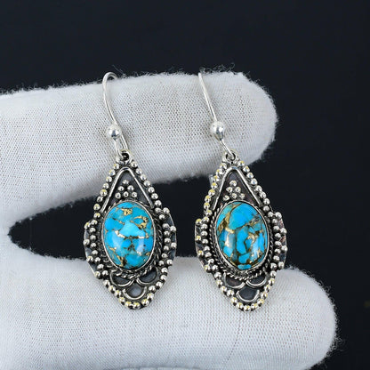 Blue Copper Turquoise Gemstone Earrings