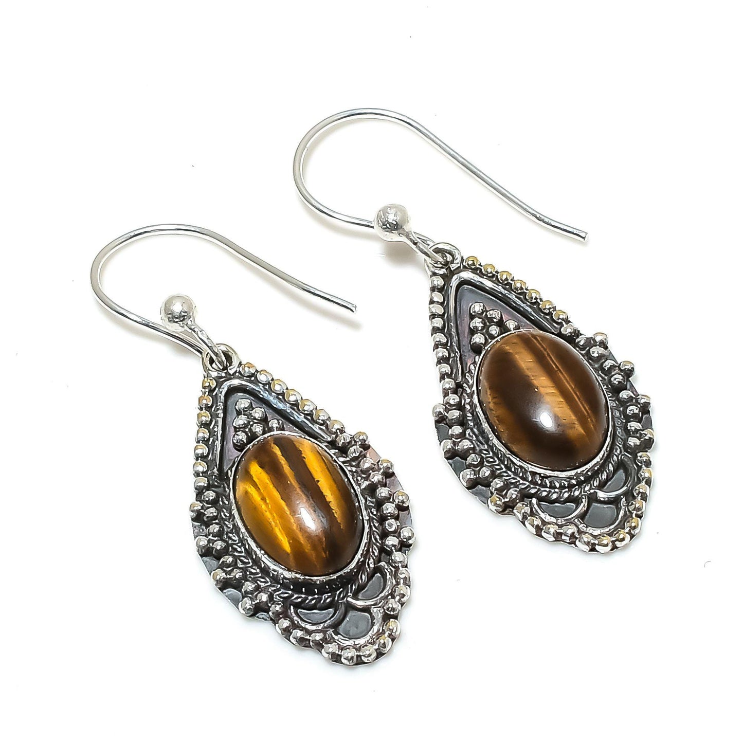 Golden Brown Tiger Eye Gemstone Earrings