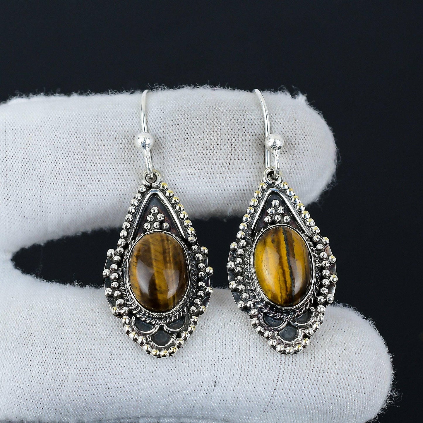 Golden Brown Tiger Eye Gemstone Earrings