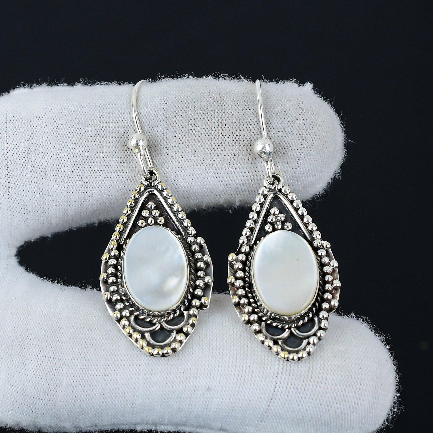 White Mother of Pearl Gemstone Drop Earrings