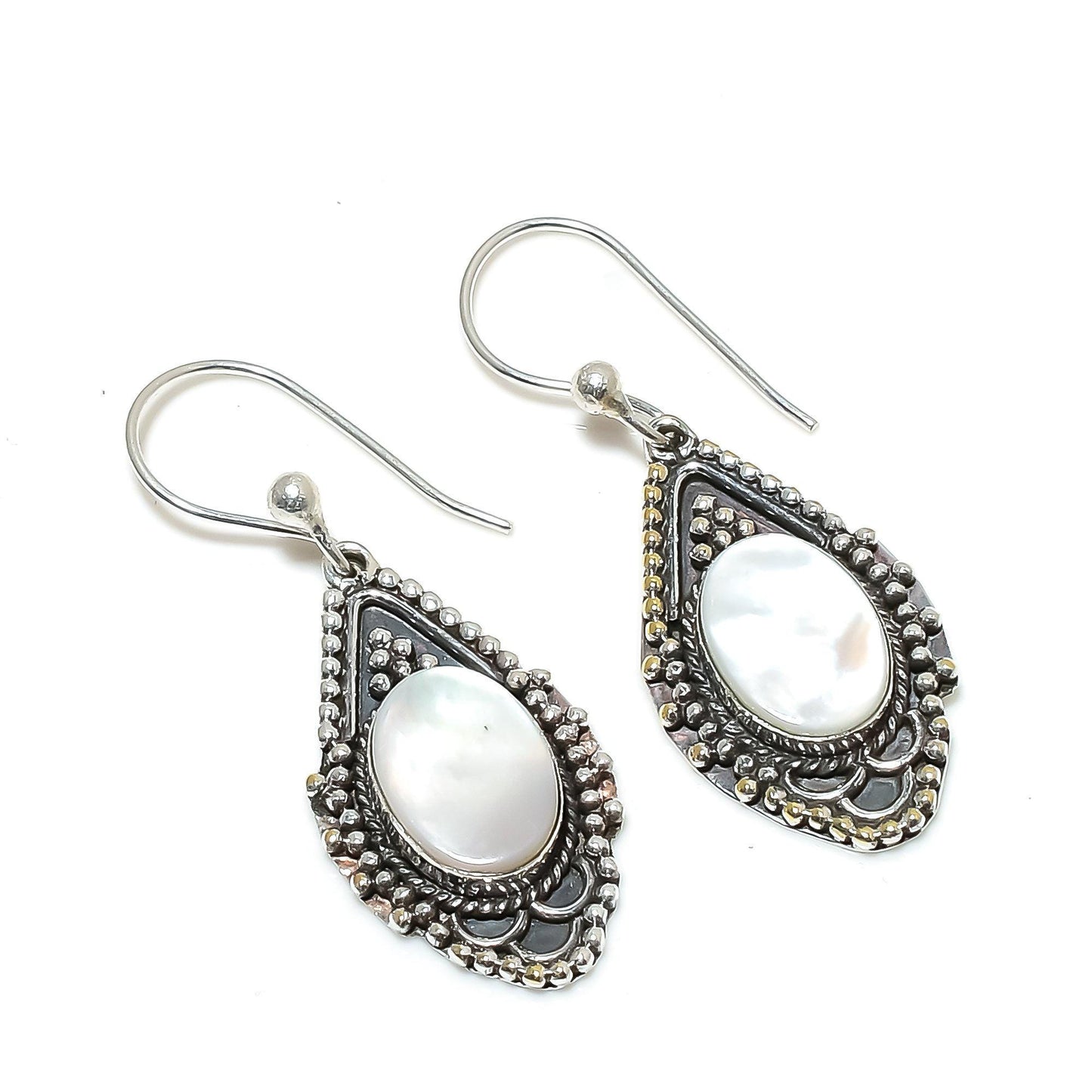 White Mother of Pearl Gemstone Drop Earrings