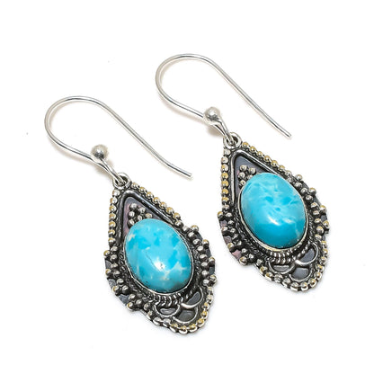 Blue Larimar Gemstone Dangle Earrings