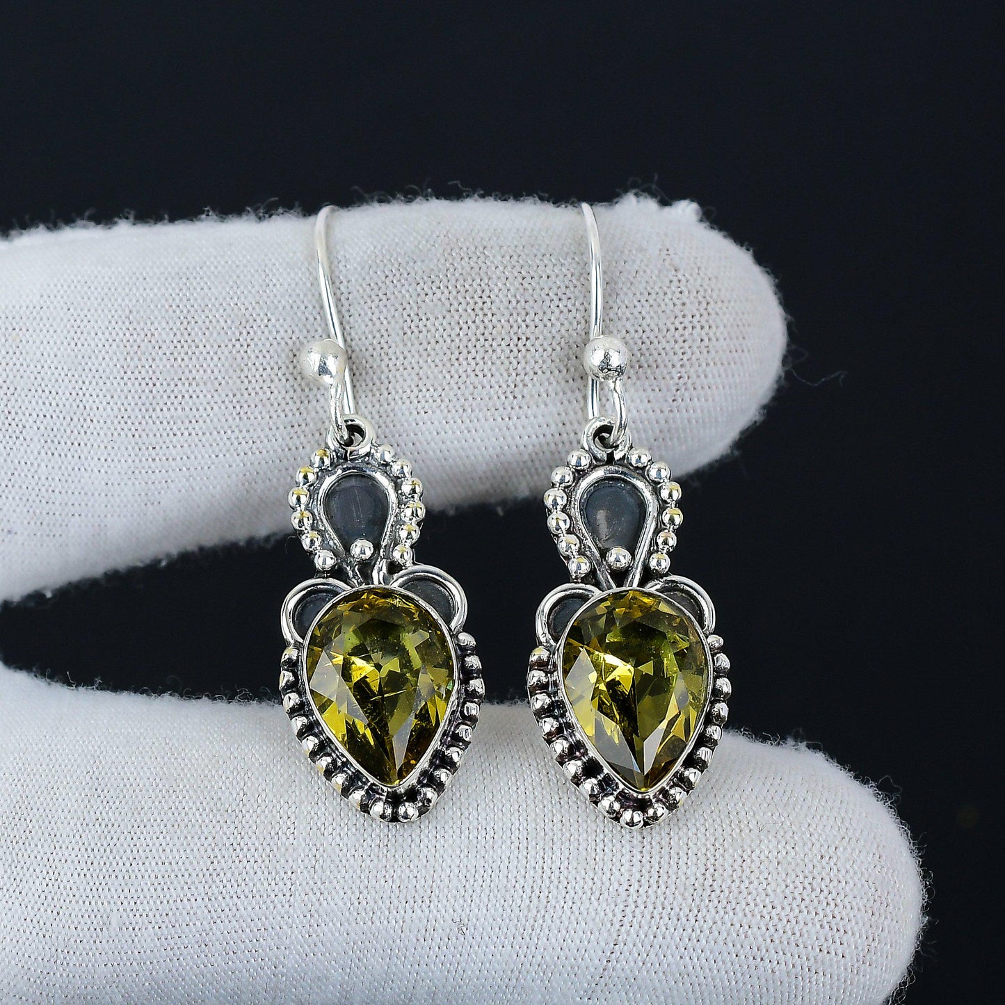 Yellow Citrine Gemstone Silver Earrings