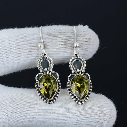 Yellow Citrine Gemstone Silver Earrings