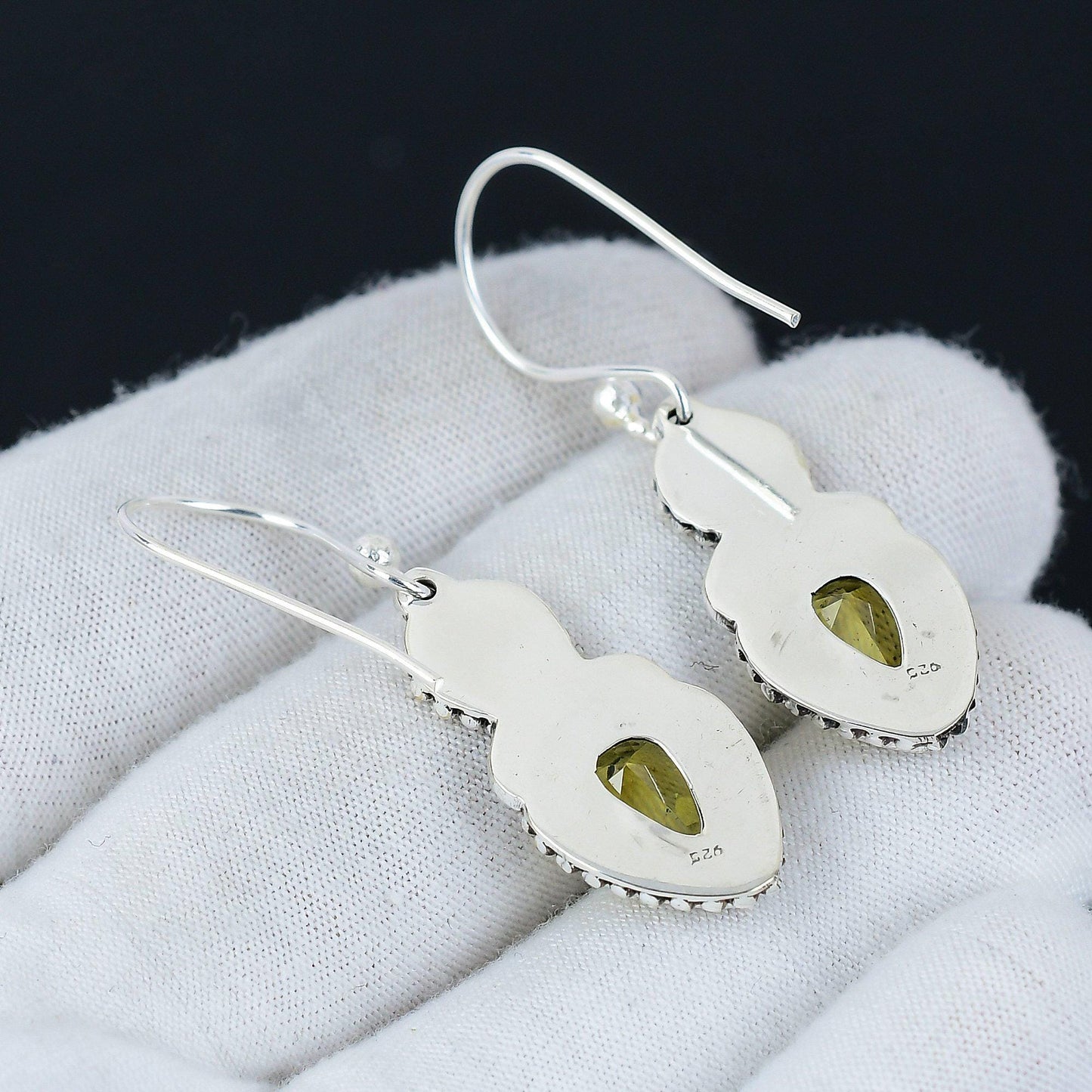 Yellow Citrine Gemstone Silver Earrings