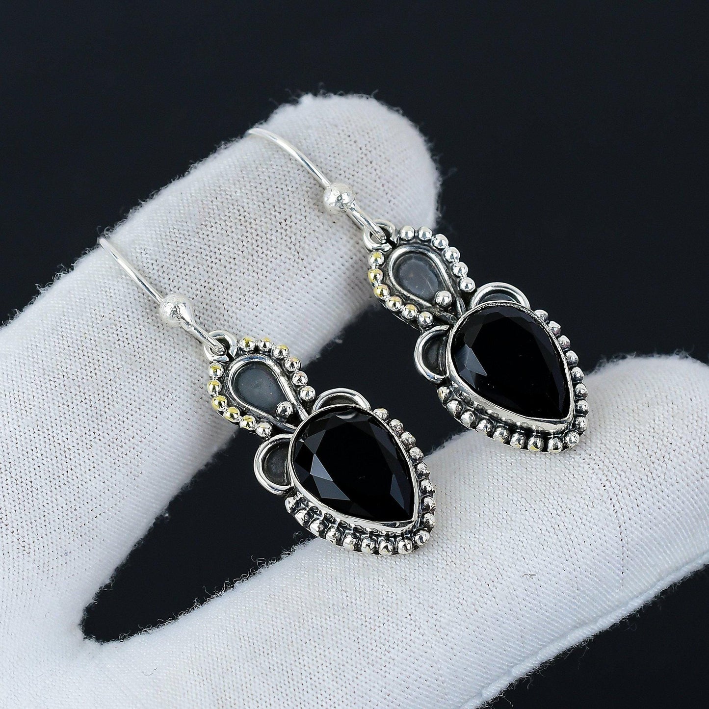 Black Spinel Gemstone Sterling Silver Earrings