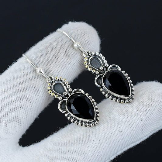Black Spinel Gemstone Sterling Silver Earrings