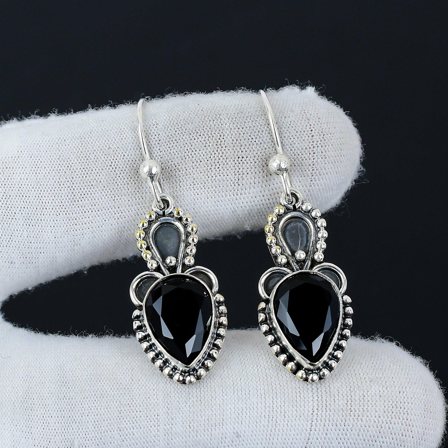 Black Spinel Gemstone Sterling Silver Earrings