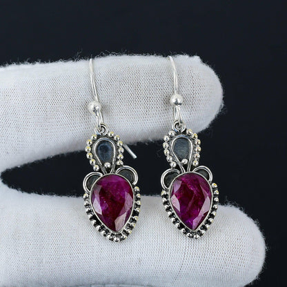 Red Ruby Gemstone Sterling Silver Earrings