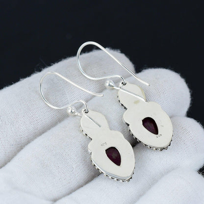 Red Ruby Gemstone Sterling Silver Earrings